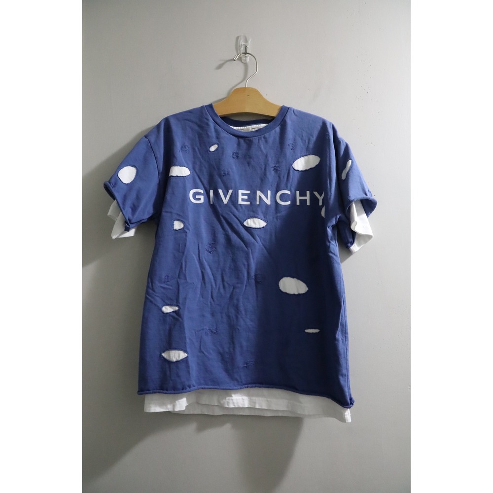 Givenchy Kids Blue Distressed Layered Logo T-Shirt Size 12 H30351
